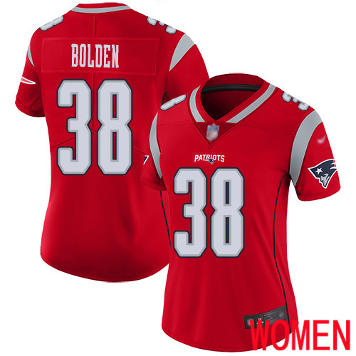New England Patriots Football #38 Inverted Legend Limited Red Women Brandon Bolden NFL Jersey->women nfl jersey->Women Jersey